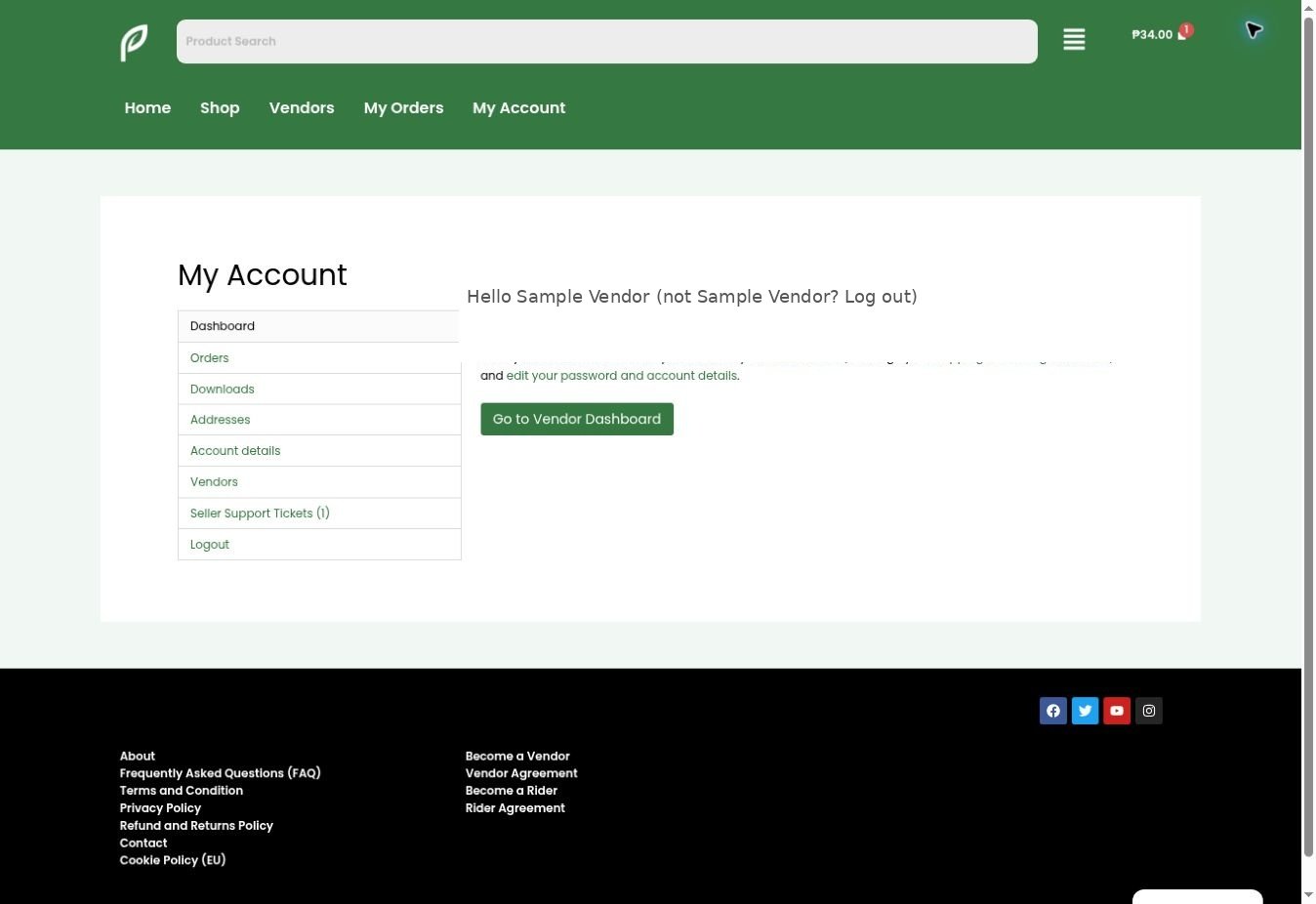 Vendor account dashboard example