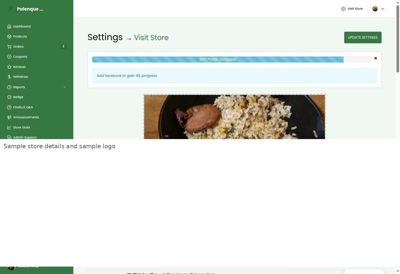 Vendor store profile settings example