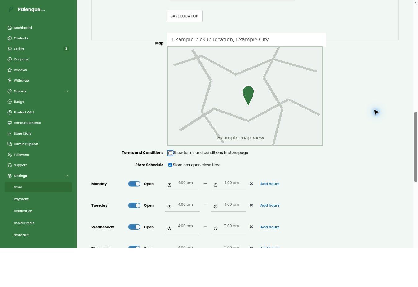 Pickup location and map example