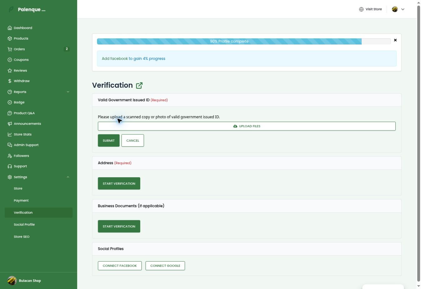 Vendor verification settings example