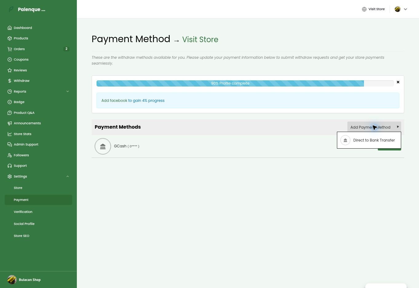 Vendor payment method example